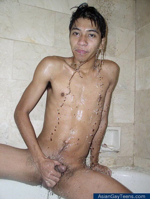 Hot naughty Asian guy takes a bath and uses time to wank off cock to cum - Picture 7