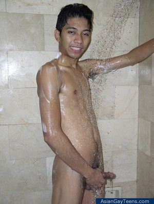 Hot naughty Asian guy takes a bath and uses time to wank off cock to cum - Picture 10