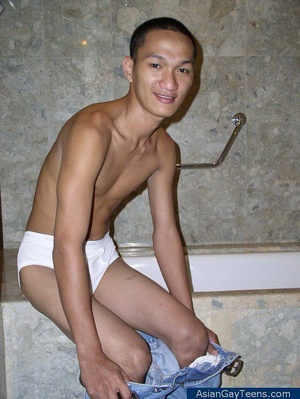 Asian dude gets nude to show off lean slim frame and cock in bathroom - XXXonXXX - Pic 1