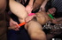 Guy on hammock gets his cock sucked and butt fucked by three horny guys