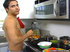 Naughty cook decides to jerk and wank his horny rod to cum as food cooks