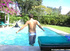 Water fun and games as cute gay friends have fun in water and later on