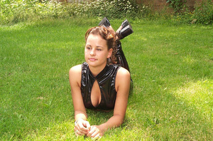 Sexy slim teen in black shinny leather o - Picture 11