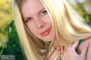 Blonde teen angel in green necklace posing nude in the garden - XXXonXXX - Pic 4