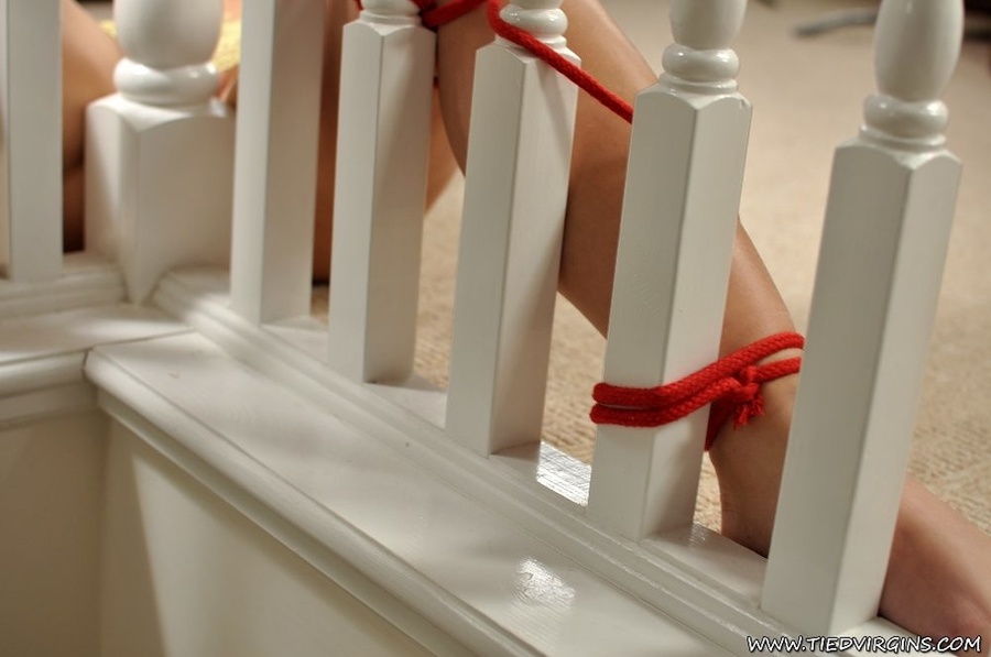 Lovely busty blonde bitch is helplessly gagged with her legs tied and spread at the corner of a railing - XXXonXXX - Pic 10