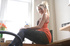 Sexy secretary strips naked to show pert tits and cute butt and a fat