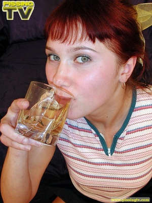 Busty brunette teen pleasures herself with a dildo using it to fuck  her pussy then she collects her golden pee in a glass which she drinks - XXXonXXX - Pic 19