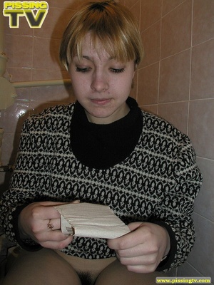 Blonde bitch sits on the toilet and enjoys some moments of wonderful piss coming from her tight sweet cunt - XXXonXXX - Pic 19