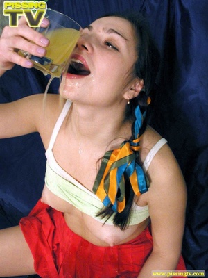 Busty brunette teen is really ecstatic in showing her juicy cunt release a warm stream of golden piss to a waiting glass which she then drinks - XXXonXXX - Pic 18