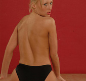 Busty blonde slut took off all her clothes and stayed only in her panties