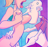 Busty ponytailed chick allows an old guy eating out her pussy