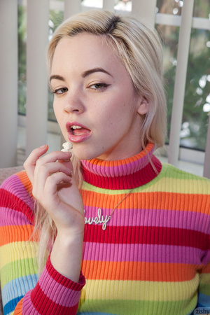 Cute teeny Lauren in a striped sweater a - XXX Dessert - Picture 1