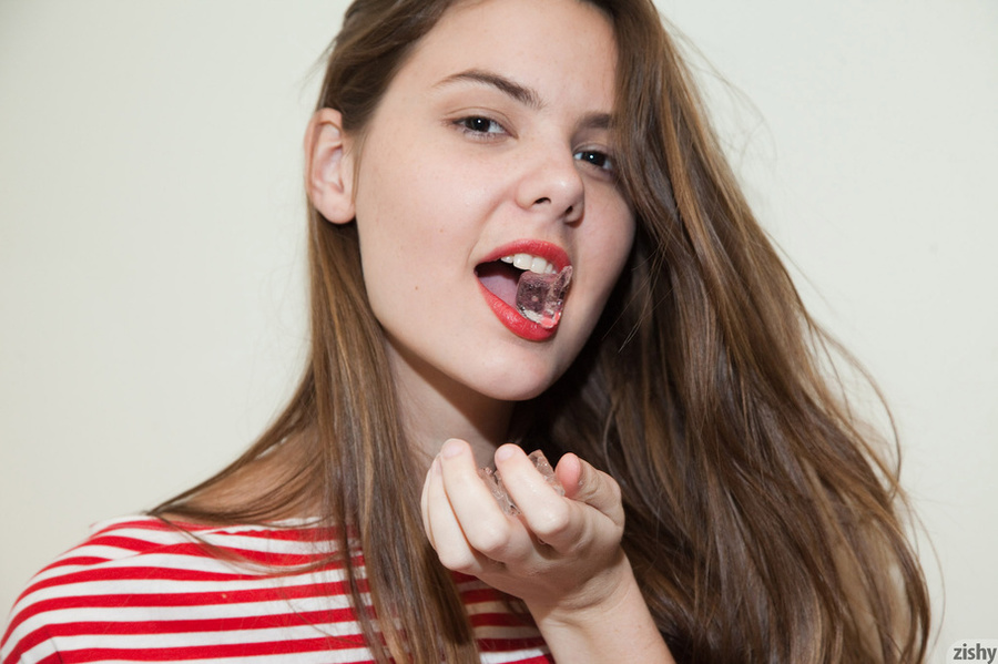 Mischievous long-haired cutie in a striped  - XXX Dessert - Picture 2