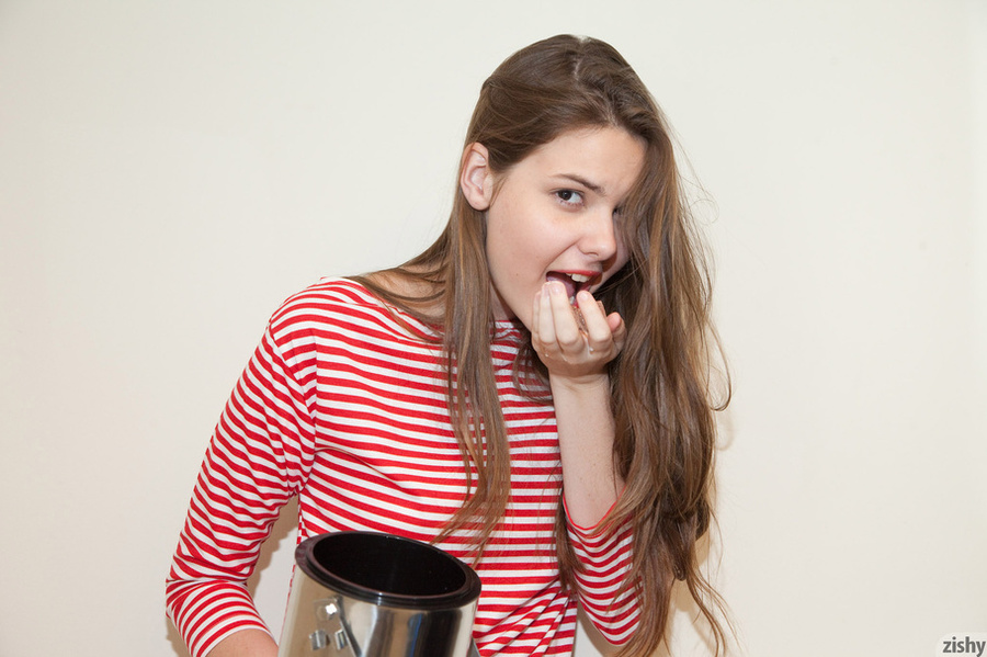 Mischievous long-haired cutie in a striped  - XXX Dessert - Picture 3