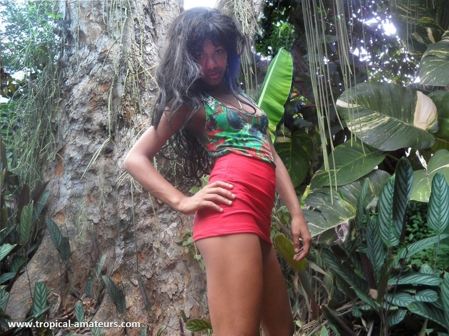 Beautiful exotic teen girl in lovely floral dress showing off her fresh delights in jungle - XXXonXXX - Pic 3