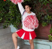 Cute cheerleader is happy to remove clothes to masturbate and show hairy