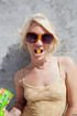 charming blondie posing beige