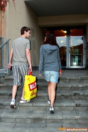 Naughty young girl shopped for more than food