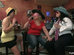 Explosive sex as three fat babes in bar tangle three - Picture 1