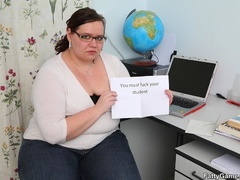 Fat teacher gets task to fuck student and she sucks cock - Picture 1