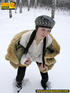 Cute white teen in fur coat, shirt and pantyhose takes an piss in the