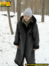 Pregnant young teen in jacket and pantyhose releases a stream of piss