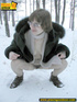 Kinky teen in glass bends to piss in the snow revealing tits and cute