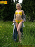 Hot blonde strips off her clothes erotically before letting out a spray