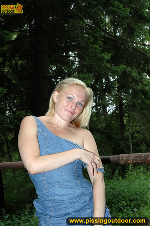 Hot blonde too kinky to take off panties as she slides pant to pee out n the woods - XXXonXXX - Pic 2