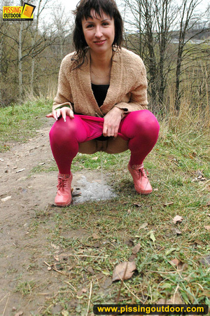 Brunette has no problem exposing her tush outdoors to take a piss in nature - XXXonXXX - Pic 6