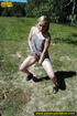 Blonde naughty chick slides panties to the side as she stands to urinate
