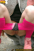 Girl in bright shows no shame as she bends to show pussy and pee right