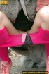 Girl in bright shows no shame as she bends to show pussy and pee right