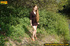 Pretty chick spreads legs real wide to piss in forest and cleans pussy