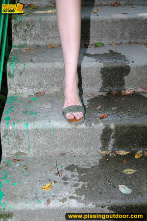 Hot chick raises short skirt to piss on steps before cleaning pussy on rails - XXXonXXX - Pic 18