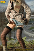Sexy dressed blonde chick in boots walking on concrete road pissing outdoors