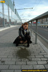 City babe cant wait to get home and bends down to piss right on the city