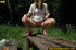 Sweet looking drinking blonde in glasses goes out to bend down to piss