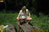 Sweet looking drinking blonde in glasses goes out to bend down to piss