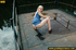 Young blonde chick with small sexy tiny tits bends to open ass and piss