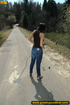 Slim tall chick with sexy booty expose ass to bend down to piss out on