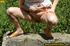 Hot blonde on nature stroll takes hot piss on stone ledge to river below