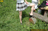 Very cute and young chick out in the woods enjoys pissing out in the woods