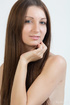 Brunette teen babe in brown stockings stretches her pussy to show it off