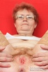 Red hair granny shows tits and hairy pussy before masturbating with long