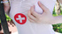 Naughty young Asian nurse with a bag of sexy tricks pleasures herself