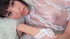 Young Asian chick in cute white see through models her hot body and bead