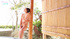 Hot cute young Asian teen strips off to get wet and uses dildo to reach