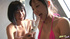 Two cute and young Asians in sexy thongs enjoys sweet lesbian play with