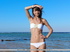Hard nipples skinny girl is playing with the waves